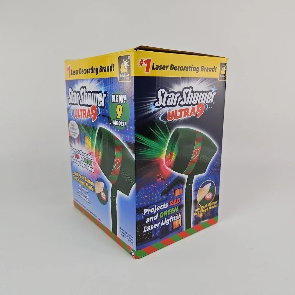 Star Shower Ultra 9 Christmas Laser Light Projector Stake Red Green Open Box New